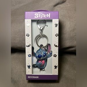 Disney Stitch Bejeweled Blue and Pink Heart Keychain Charms Bag Charm Chain Love